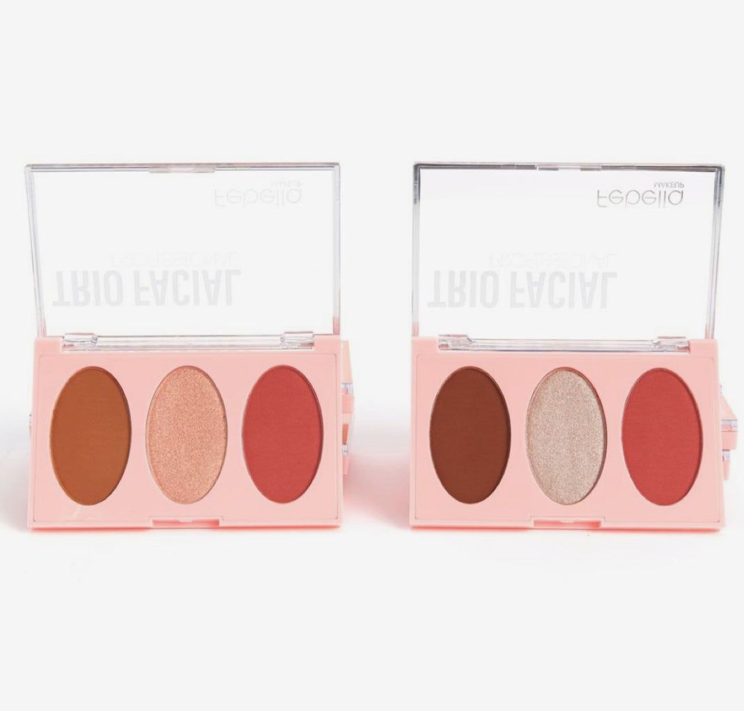 Trio blush, iluminador e contorno